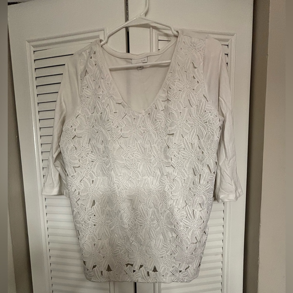 J. Jill Ivory Floral Lace Blouse